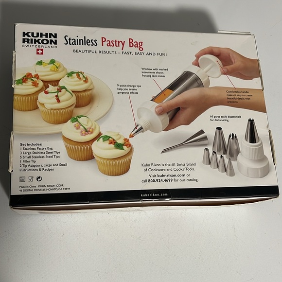 Stainless steel pastry bag NIB by Kuhn Rikon- 12 piece set- tips & bag in steel - Picture 4 of 6